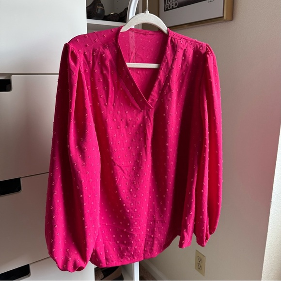 NWOT Summer Hot Pink Women's Long Sleeve Blouse - Picture 2 of 3